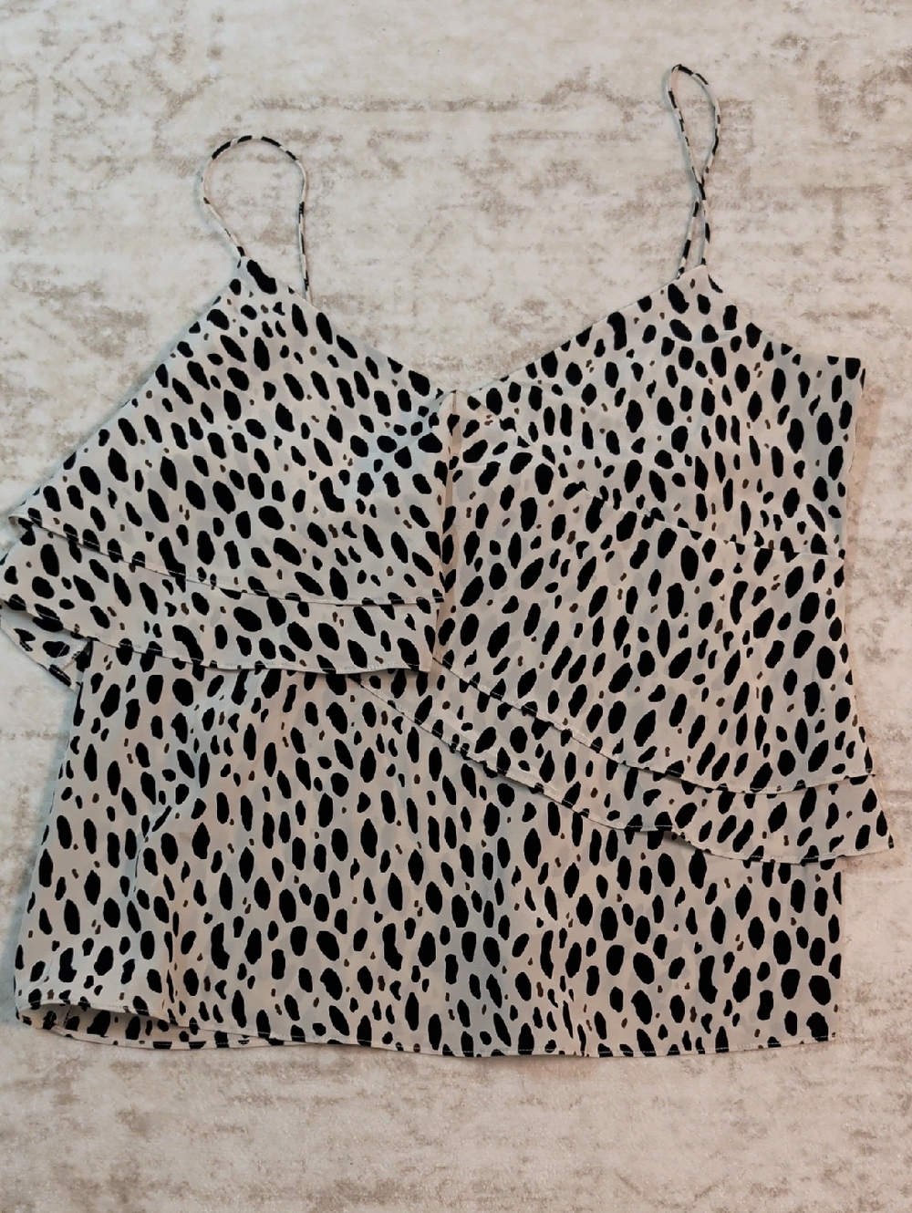 Express Cream Spotted Ruffle Camisole with Black Print